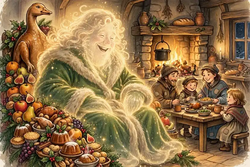 Cartoon illustration for Stave III: The Second of the Three Spirits