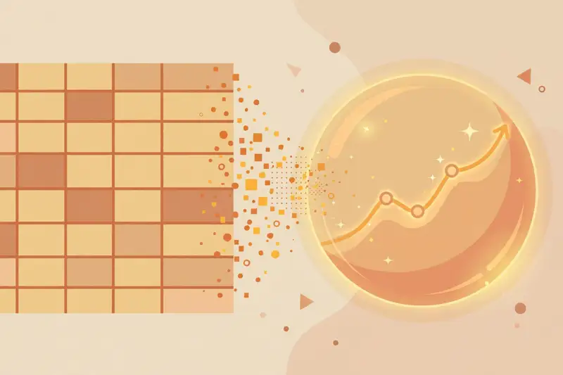 A spreadsheet transforming into a glowing crystal ball of forecasts