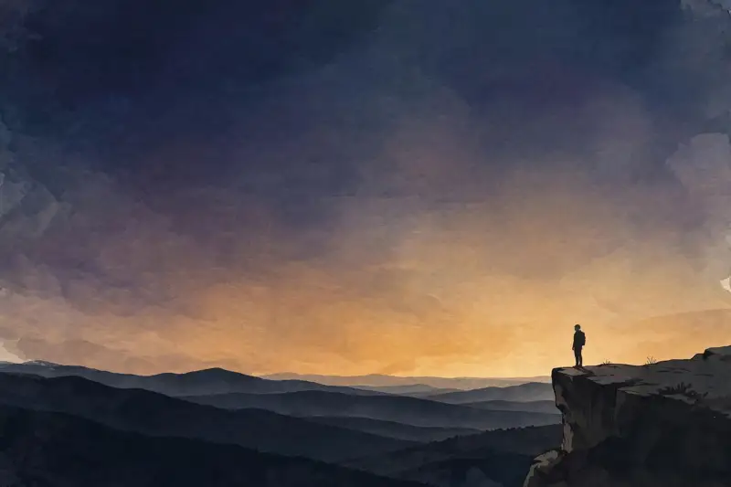 A climber in flow state at sunset