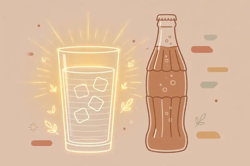 A tall glass of water next to a sugary soda, the clear choice