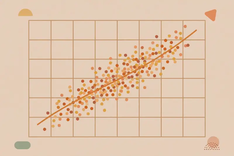 A scatterplot of dots with a rising line drawn through them